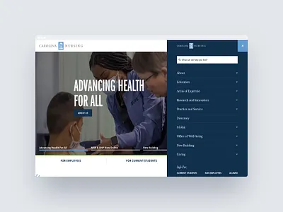 UNC School of Nursing Website Refresh design menu unc ux
