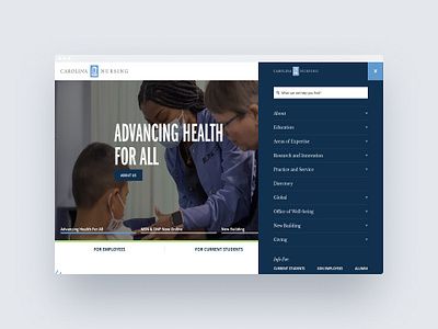 UNC School of Nursing Website Refresh design menu unc ux