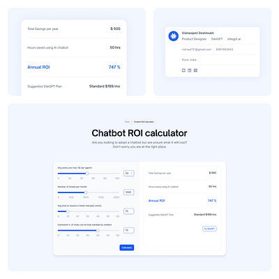 SiteGPT Free Tools for community calculator product tools ui