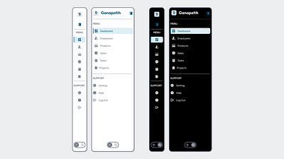 Side Bar Navigation - Dashboard Light and Dark Mode black blue branding dark dark mode dashbboard graphic design grey large light light mode logo navbar navigation sidebar simple smalll ui ux white