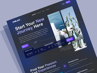 DOLAN - Travel Guide Landing Page aesthetic design futuristic landing page mockup modern travel traveling ui uiux user experience user interface uxui website wireframe