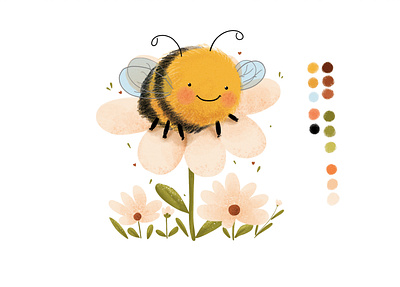 The Happy Bee on the Flower. book illustration art