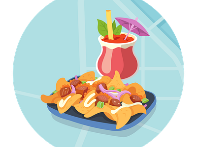 Who likes Poke Nachos? cocktail dining drink food illustration map mixology nacho poke portland restaurant vector