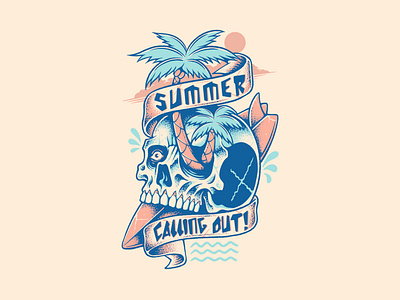 SUMMER CALLING OUT ILLUSTRATION art beach design graphic design illustration skeleton skull summer surf vintage