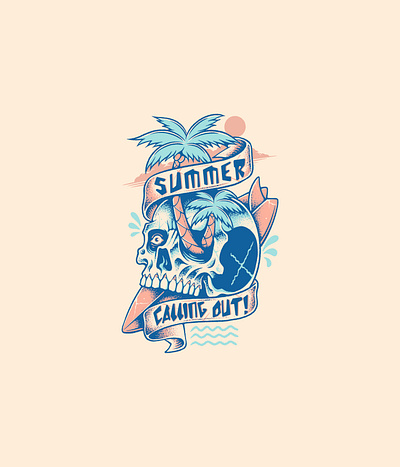 SUMMER CALLING OUT ILLUSTRATION art beach design graphic design illustration skeleton skull summer surf vintage