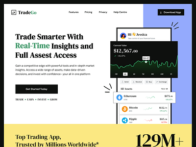 TradeGo-Webpage crypto cryptocurrency finance inspiration landing landing page mobile app money ui ui design ux web design webpage website