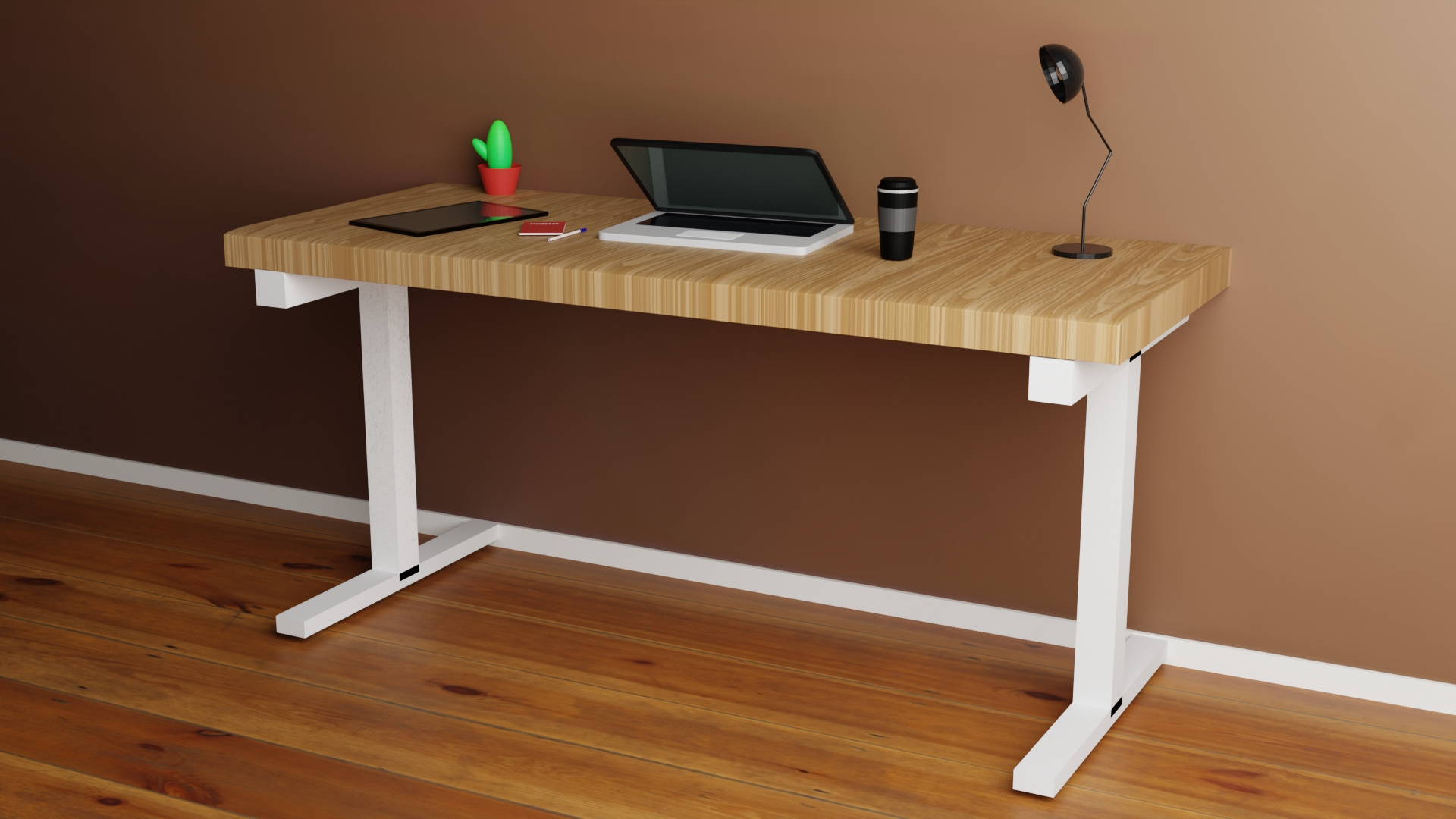 Modern Minimalist Desk Setup 3D Render 3d desk setup 3d workspace model anuhas sathsara design desk accessories dribbble 3d portfolio freelance workspace render minimalist workspace modern office design organized desk layout wooden desk render