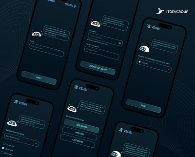 Verbi - AI-Powered Language Learning - Mobile app ai ai chat bot ai powered app design education leanguage learning live conversation login mobile mobile app mobile design registration sign up ui ui design uiux ux ux design