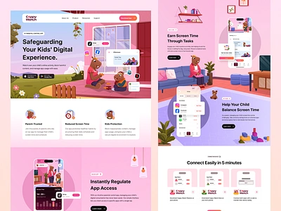 Cappy Watch - Parental Monitoring Landing Page 🧒 app capybara children design illustration kids landing page mascot mobile monitoring orely parental parents screentime task ui website