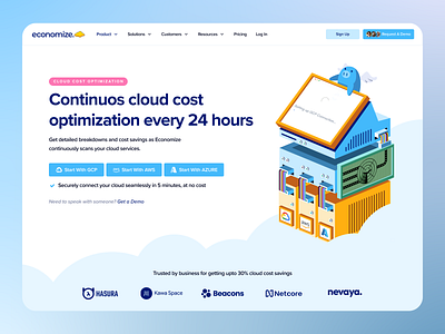 Economize Cloud Optimization (Home Page) branding creativecloud creativedesign design designgoals digitaldesign dribbbleshot homepagedesign minimal modernui startupdesign techdesign ui uiuxdesign ux webdesign