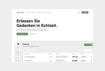 Luminous Hero und Dashboard clean dashboard green management modern project project management ui ux whitespace