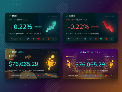 Social Media Badges to Share Trading Results for EMDX bitcoin crypto exchange crypto trading cryptocurrency cryptocurrency exchange design finance social media trading ui ux design