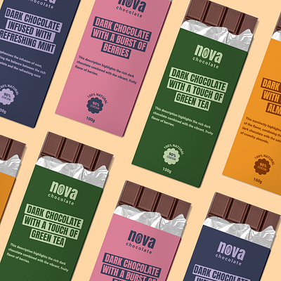 NOVA Chocolate – Complete Branding branding labels logo logo design packaging design visual identity