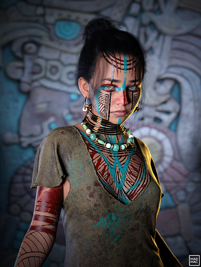 Aztec Girl portrait 3d aztec character character design daz3d digital art girl illustration jewelry marvelousdesigner native portrait render substancepainter tattoo