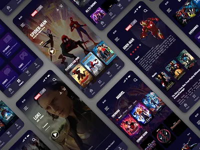 Marvel All in One App Experience cards cart figma games marvel mcu mobile movie profile series streaming ui