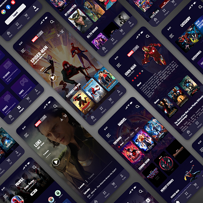 Marvel All in One App Experience cards cart figma games marvel mcu mobile movie profile series streaming ui