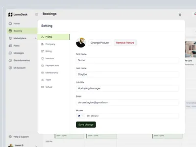 User Profile Settings admin b2b b2c booking component coworking space dashboard design design system member portal portal product design saas setting ui ux web