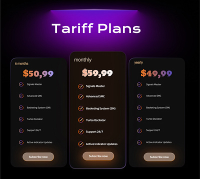 Tariff Plans trading style design designer gambling design landing page neon price section tariff plans trading ui website design