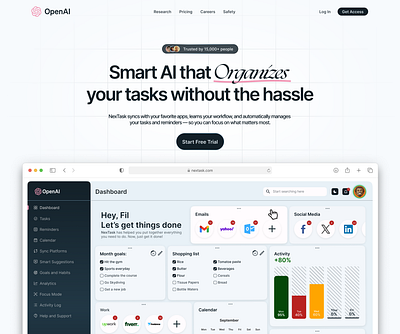 NEXTASK SMART AI UI branding dashboard dashboard design saas ui userexperience userinterfae