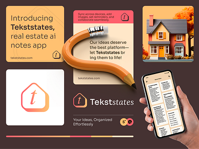 Tekststates 🏠✏️ 3d ai app branding gradient gradient logo graphic design illustration logo logo design minimalism notesapp realestate rent app vector