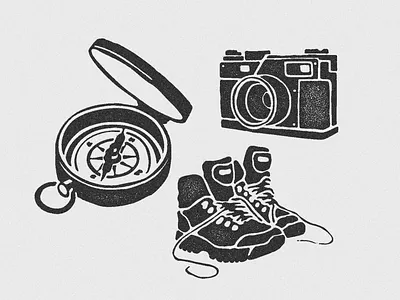 Essentials branding design graphic design grungy illustration ink lettering linocut logo monotone stamp travel essentials type typography vector