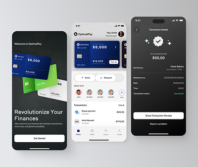 OptimalPay - Mobile Finance App app design banking banking app design finance finance app finance application fintech fintech app fintech application fintech design mobile mobile app mobile application money management ui ui design uiux ux