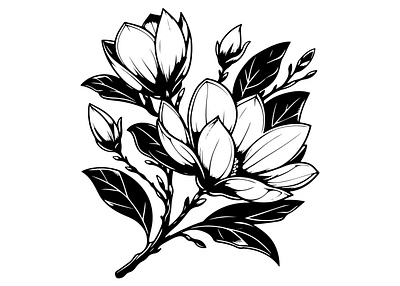 Magnolia flower line drawing branding graphic design logo