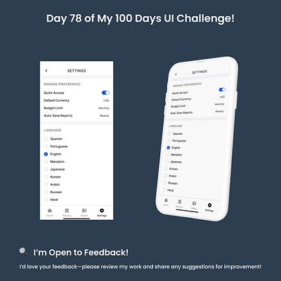 Day 78/100 - Settings Screen design community