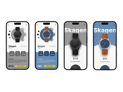 Minimalist Watch Store App – UI Practice design ecommerce interaction design luxury minimal minimal design minimal watch app online shop product design skagen ui ui design ui practise uiux user interface design ux watch watch app watch store