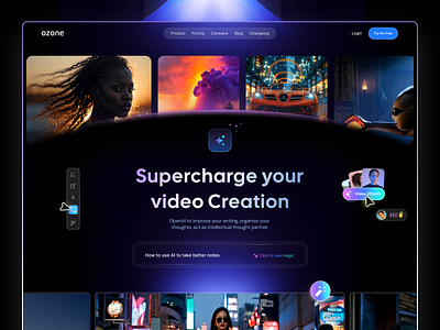 Ozone AI’s Landing Page Exploration v2 ai ai assistant ai consultant ai technology artificial intelligence chat bot colour gradient hilf al hilf al digital interface landing page layout minimal trending ui ux video ai video generator visual