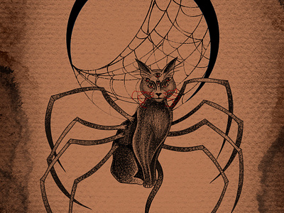 Spider cat book illustration cat illustration cat spider character design dark art dark drawing digital art digital illustration digital painting drawing fantasy art fantasy illustration graphic drawing illustration witchcraft witches cat witchy drawing