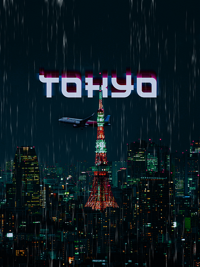 Tokyo Skyline. graphic design image manipulation nighttime photography plane rain skyline tokyo