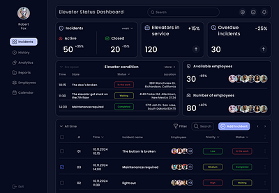 Elevator Status Dashboard dashboard design elevator status dashboard ui ux web