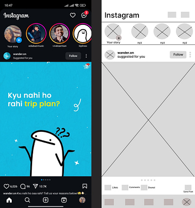 Instagram Wireframe application branding illustration ui ux wireframe