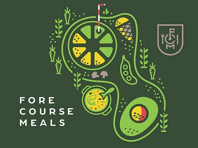 Fore Course Meals - Map Illustration art branding cooking delivery drawing food food truck foodie golf graphic design graphics illustration map nature restaurant retro shield smoothie sports vector