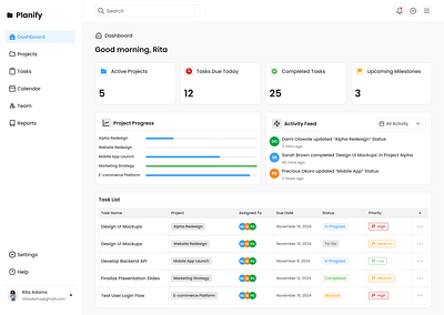 Planify - Project Management Dashboard dashboard landing page product design project project management schedule task team tracking ui ux website