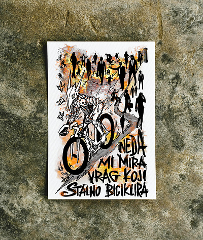 Devil who run out from the hell of the monotony on a bicycle art bike branding cartoonish color commission content design fire graphic design illustration logo meaning people print speed sport vector work