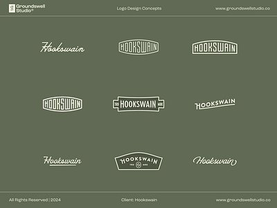 Hookswain - Logo Design Concepts badge branding custom type fishing fishing brand hookswain lettering logo logotype outdoors patch retro typography vintage wordmark