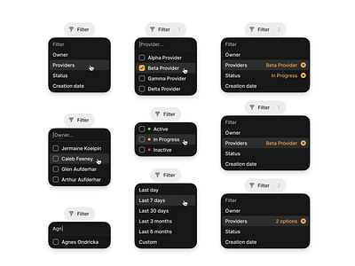 Filters 🔮 design system dropdown filters jimdesigns jimdesigns.co product design saas ui