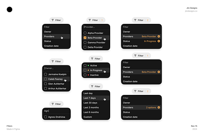 Filters 🔮 design system dropdown filters jimdesigns jimdesigns.co product design saas ui