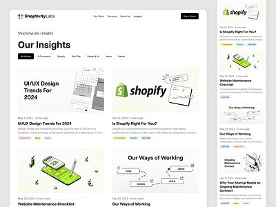 Blog Page Design - ShoptivityLabs article blog blog covers blog page blog post blog ui blogging clean information insights journal landing page news newsletter newspaper post ui ui design web design website blog