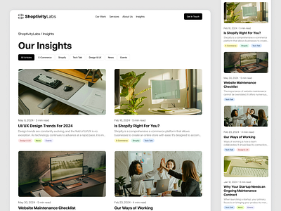 Blog Page Design - ShoptivityLabs article blog blog page blog ui blogging clean information insights journal landing page newsletter newspaper post ui ui design user interface ux web web design website blog
