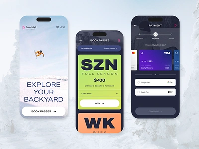 Snow resort concept app credit card interface mobile payment resort snowboard ui ux