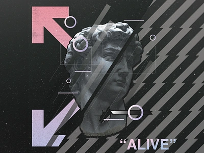 "Alive" Off-White Futuristic Glitch Statue Logo Branding Concept black branding character cool design futuristic glitch graphic design head illustration logo minimal old pattern statue vector visual identity white