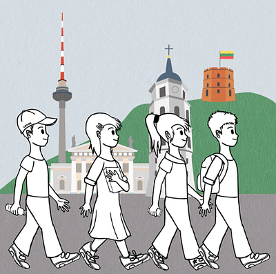 'Excursions for school students in Vilnius' - a Facebook ad 2d ad advertising aftereffects animation branding design drawing facebook framebyframeanimation illustration motion graphics photoshop places symbols tourism video