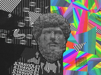 Ultraviolet Futuristic Glitch Statue Logo Branding Design black branding character clothing colourful design fashion future graphic design illustration logo minimal pattern photoshop statue visual identity white