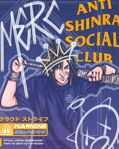 Cloud Strife - Final Fantasy VII X ASSC branding cloud design digital illustration final fantasy game graffiti graffiti art graphic design illustration illustrator street street style streetwear streetwear gaming typography urban vector vector art video game