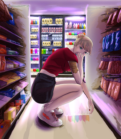 anime blonde tattooed in store vtuber amelia watson 3d anime design graphic design illustration manga sketch vtuber