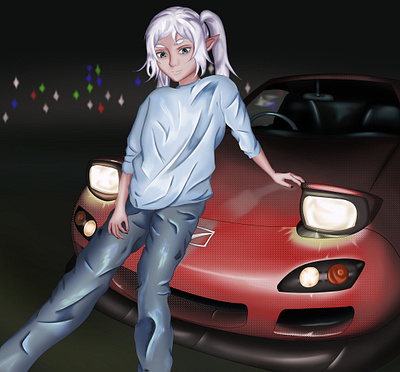 frieren modern day anime elf car mazda rx 7 anime cars graphic design illustration manga mazda sketch