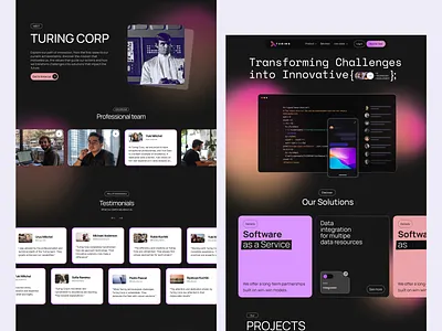 Turing – Landing Design for Software Services (Dark/Light Mode) desktop development figma finances flowchart landing page retail software software as a service user experience user interface web